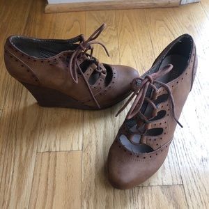 Brown, lace up wedge heels from Restricted